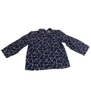 Noro Paris Girls‎ Navy Floral Blouse Long Sleeve Cotton Cottage-core Size 6A